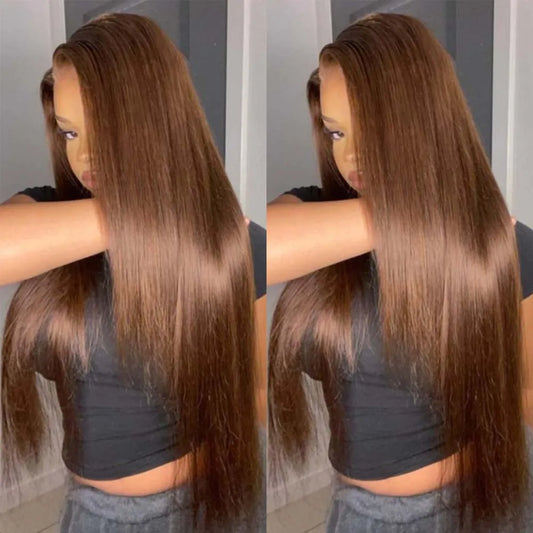 Geeta 13X6 Chocolate Brown Lace Front Wig 200% Pre Plucked Pre Plucked Pre Bleached Bone Straight Human Hair Wigs For Women