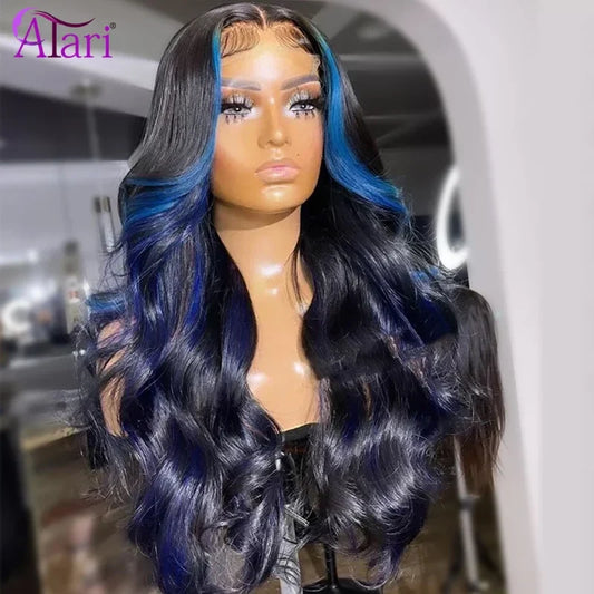 Blue Ombre Human Hair Wigs 13x4 13x6 Transparent Lace Frontal Wig Brazilian Body Wave Lace Front Wig Straight 5x5 Closure Wig