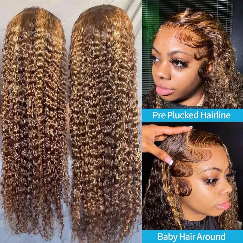 30 40 Inch Curly Highlight Ombre 13x6 Hd Lace Front Human Hair Wigs Brazilian Colored Deep Wave 13x4 Lace Frontal Wig For Women
