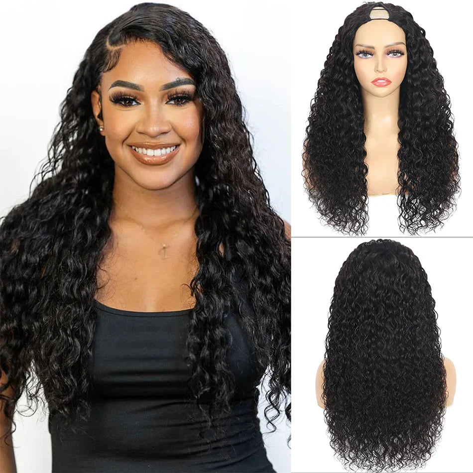 100% Human Hair Burmese Water Curly V Part Wigs 200% Density Deep Wavy Wave Upgrade U Part Glueless Virgin Human Hair Half Wigs