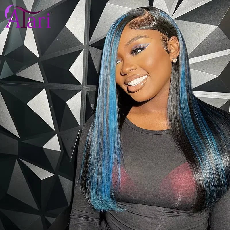 Blue Ombre Human Hair Wigs 13x4 13x6 Transparent Lace Frontal Wig Brazilian Body Wave Lace Front Wig Straight 5x5 Closure Wig